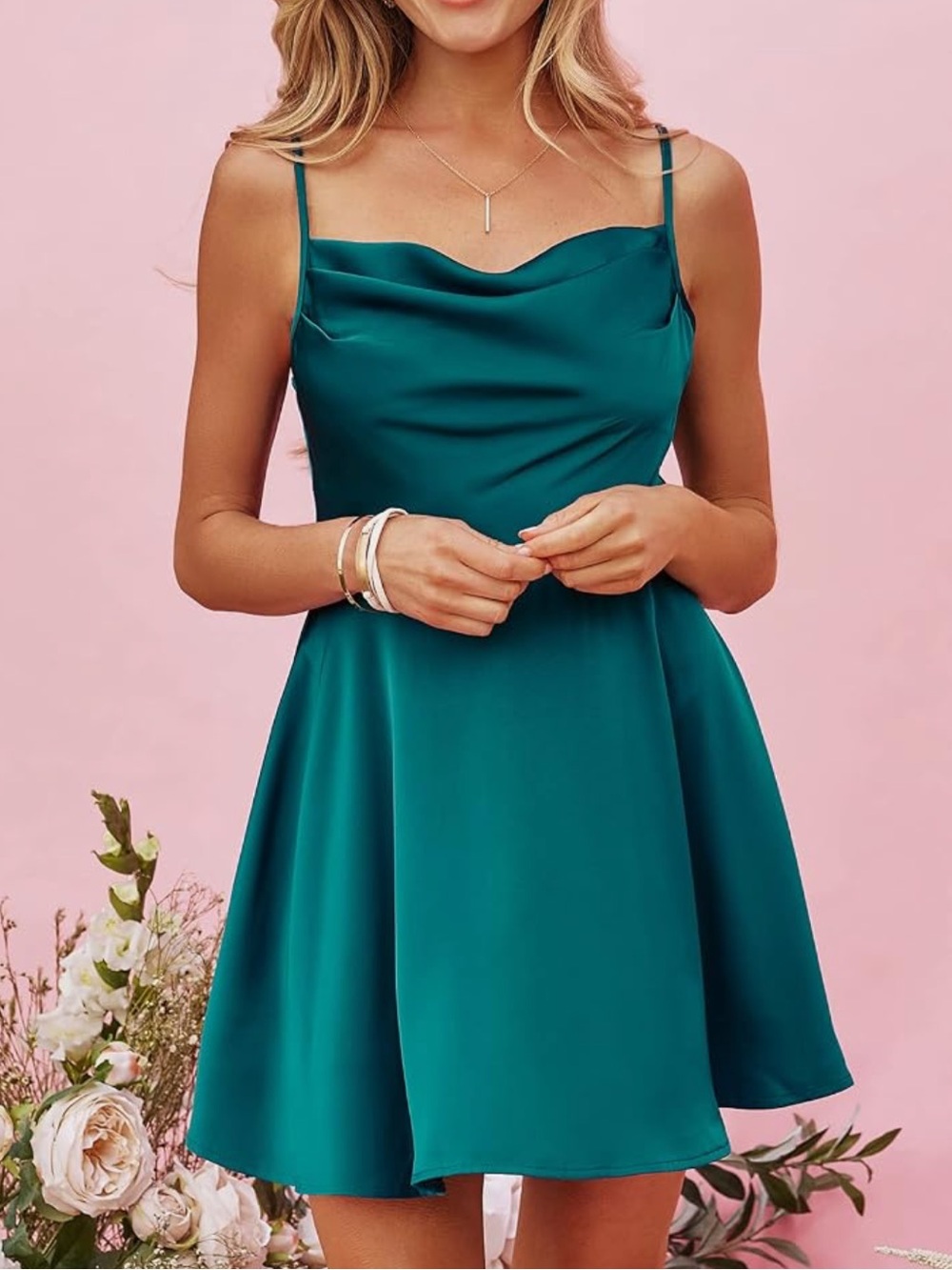 NEW Cupshe Cowl Neck Satin Short Mini Dress Cami Strap Formal Dress Medium